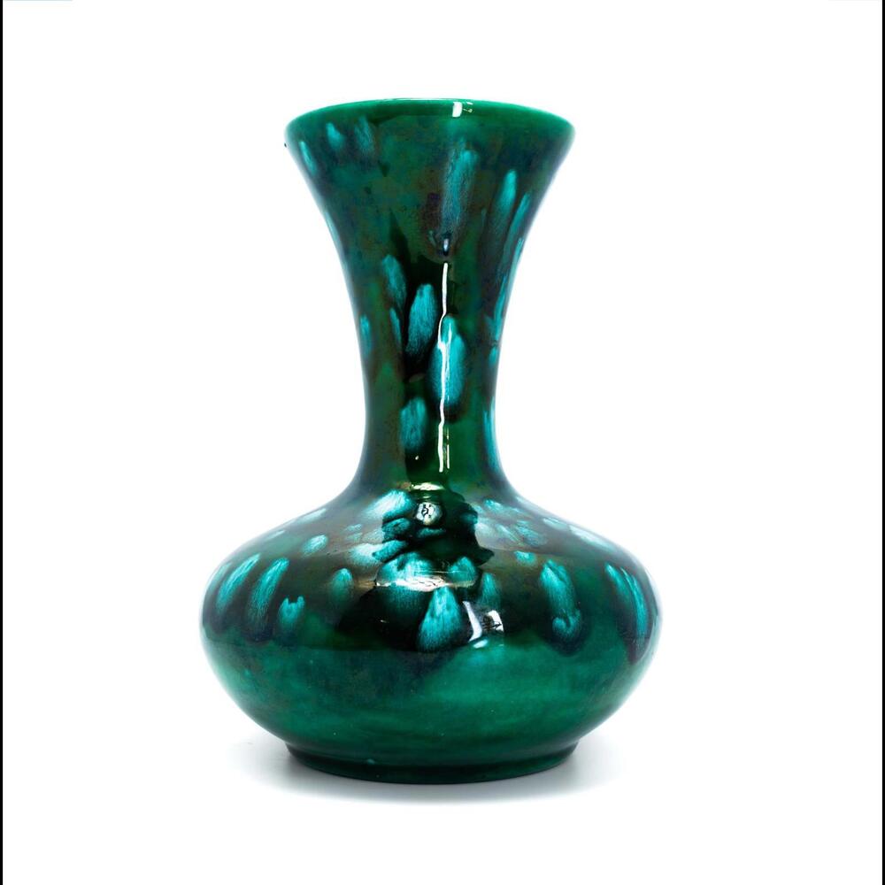 Ceramic Bud Vase Vintage Marbled Drip Glazed Handmade Pottery Vase Jade 1977
